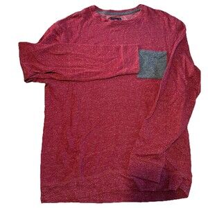 Quicksilver Mens Long Sleeve Shirt XL Burgundy Gray Pocket Stretch Crew Neck